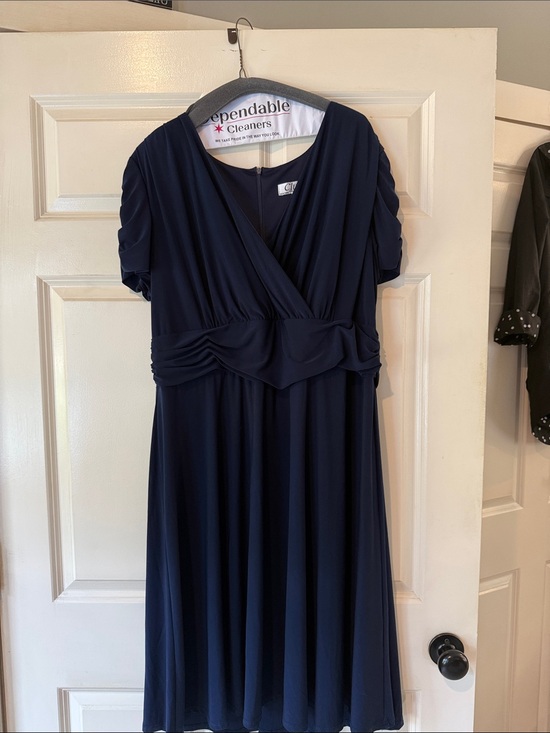 Clues Dresses & Skirts - Classic Navy Wrap-Front Midi Dress
